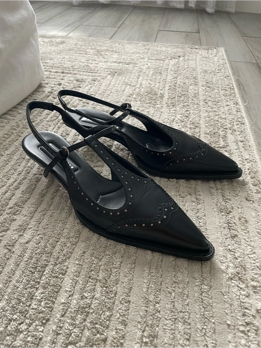 Miu Miu Brushed leather brogue slingback T-strap kitten heels